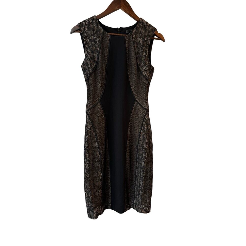 BCBG MaxAzria Jazelle Dress Black Lace Panel Sheath Sleeveless Size 2